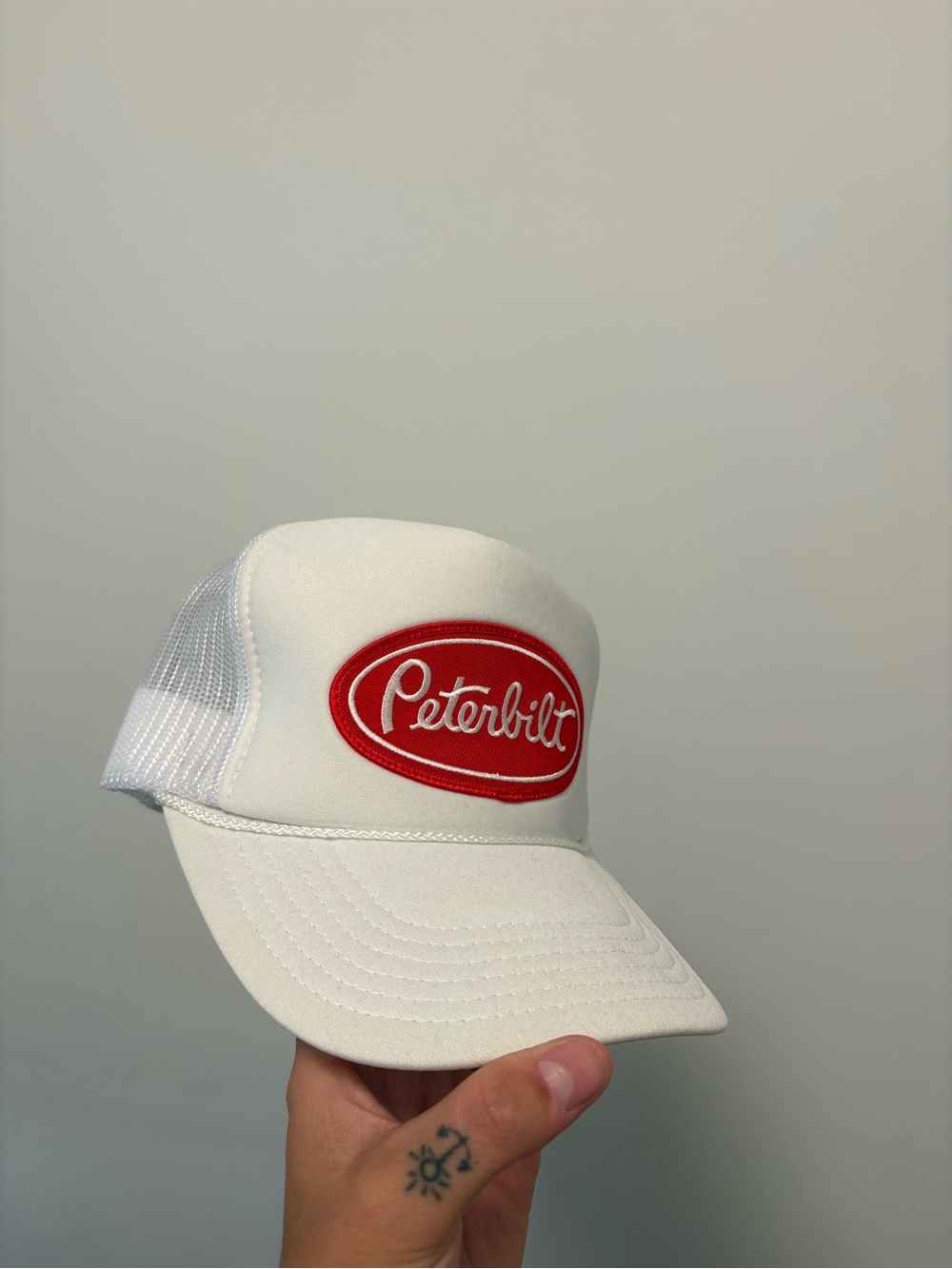 Peterbilt White Trucker Hat with Red Logo
